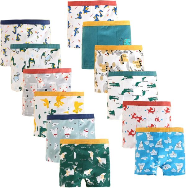 Boys Cotton Boxer Briefs Dinosaur Polar Bear Toddler Kids Underwear 12 Pack