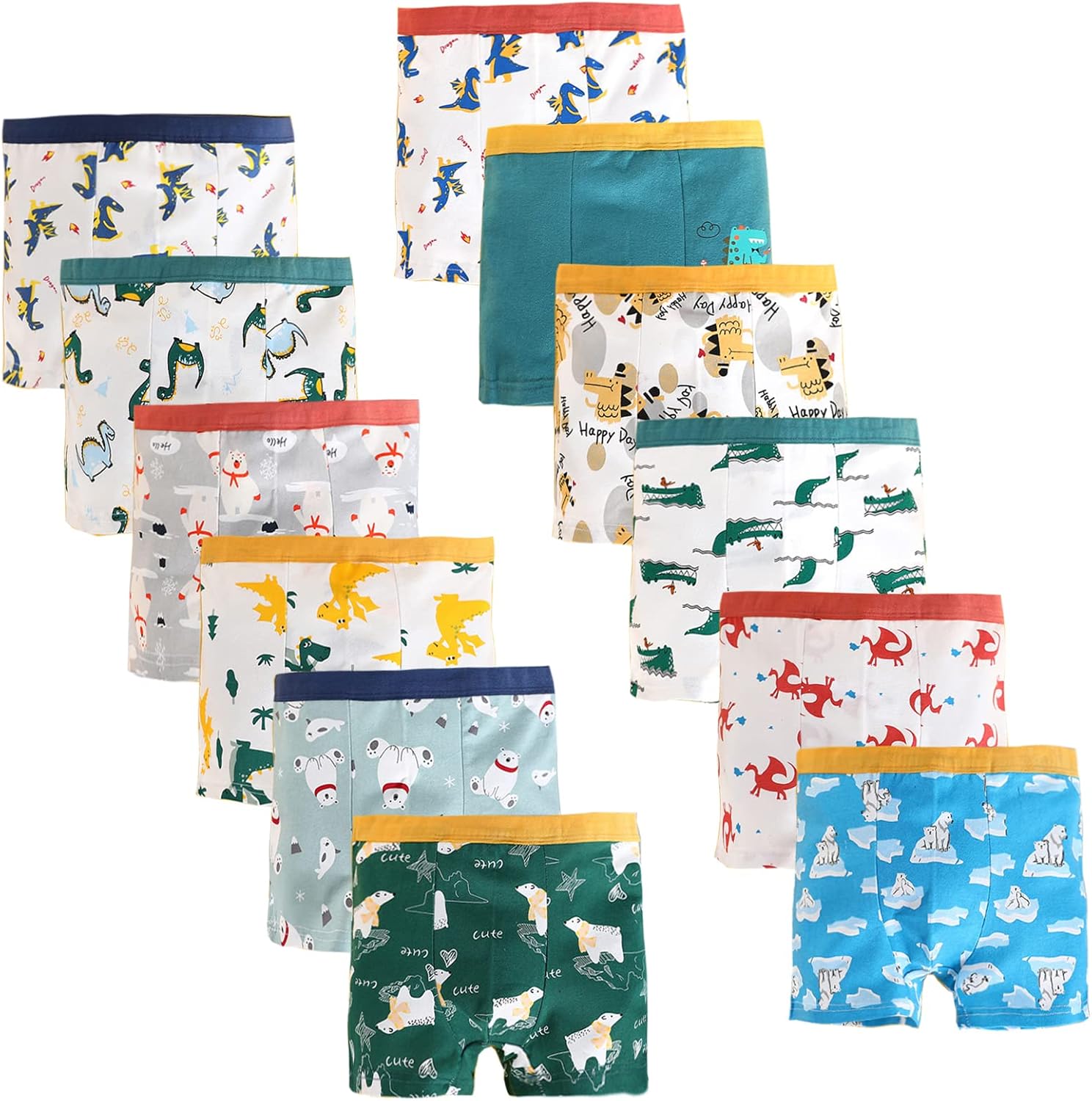 Boys Cotton Boxer Briefs Dinosaur Polar Bear Toddler Kids Underwear Boys Cotton Boxer Briefs Dinosaur Polar Bear Toddler Kids Underwear 12 Pack
