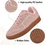 JACKSHIBO Women's Ribbon Lace-Up Fashion Sneakers Arch Support Gum Sole Tennis Walking Shoes with Memory Foam