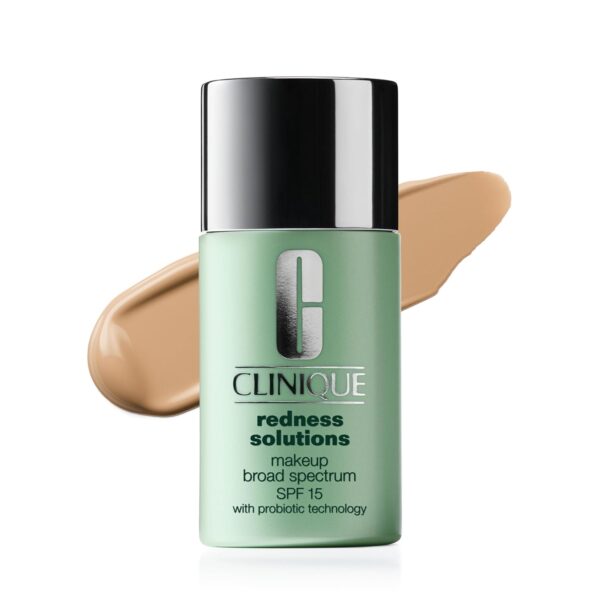 Suggest a better title and return a single title only without any other comments: Clinique Redness Solutions Liquid Foundation Makeup Broad Spectrum SPF 15 With Probiotic Technology For Redness-Prone Skin| Medium Coverage + Natural Finish