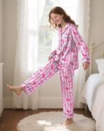 Suggest a better title and return a single title only without any other comments: Sylfairy Girls Pajamas Silk PJS Set Satin Sleepwear Long Sleeve Jammies for Kids Button-Down Nightwear Loungewear 3-16 Years - Image 2