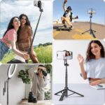 Selfie Stick Travel Tripod for Cell Phone with Remote Control and Phone Holder, Extendable Selfie Stick for iPhone, iPhone Tripod for Video Recording, 50 Inch, Black - Image 7