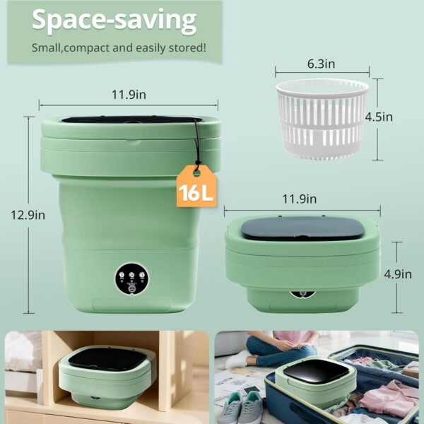 Portable Washing Machine, Mini Washer, 16L Upgraded with Spin Basket, Foldable Design Ideal for Apartment, Home and Hotel, portable washer 3 Cleaning Modes Suitable for Small Clothes