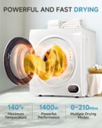 3.5 Cu.Ft Portable Clothes Dryer - 1500W Clothes Dryer with Stainless Steel Tub, Front Load Tumble, LCD Touch Panel - Compact Drying Unit for Laundry, Apartments, Dorms - Image 2