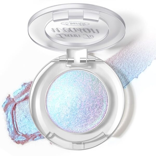 Holographic Duochrome Blue Glitter Eyeshadow, Color Shift Metallic Shimmer Eyeshadow Palette, Chameleon Sparkle Inner Corner Eye Highlighter, Iridescent Eye Shadow Palette Fairy Makeup#04