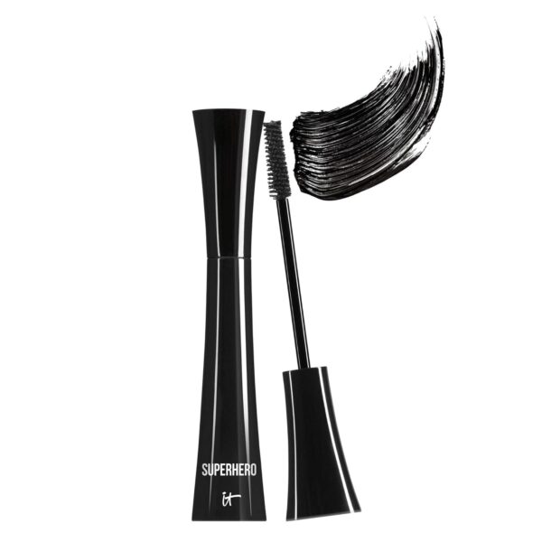 IT Cosmetics Superhero Mascara – Volumizing & Lengthening Black Mascara, Buildable Lash Volume, Collagen, Biotin, Peptides, Lifting & Curling Formula, Super Black Pigment, Suitable for Sensitive Eyes