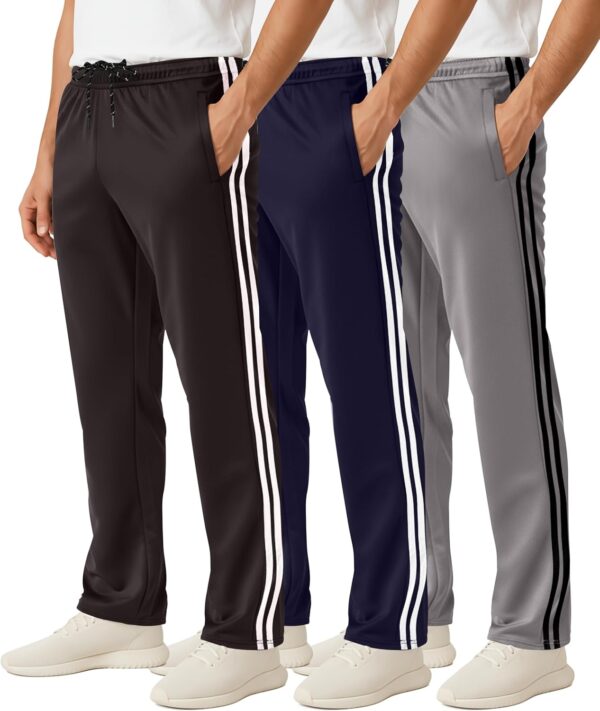 Real Essentials 3 Pack: Men's Mesh Open Bottom Sweatpants Gym Active Athletic Workout Casual Pants with Pockets (Big & Tall)