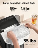 EUHOMY Nugget Ice Maker Countertop with Handle, Ready in 6 Mins, 35lbs Per Day, Removable Top Cover, Auto-Cleaning, Portable Sonic Ice Maker with Basket and Scoop, for Home/Party/RV/Camping - Image 3