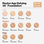 Suggest a better title and return a single title only without any other comments: Revlon Age Defying 3X Makeup Foundation, Firming, Lifting and Anti-Aging Medium, Buildable Coverage with Natural Finish SPF 20, 060 Golden Beige, 1 fl oz - Image 6
