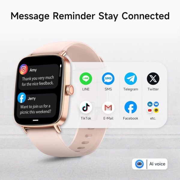 Smart Watch for Women, 1.85" HD Smartwatch Compatible iPhone/Samsung/Android (Answer/Make Calls), 100+ Sport Modes Fitness Tracker with Heart Rate/Sleep/SpO2 Monitor, IP68 Waterproof, with 2 Bands