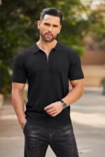 COOFANDY Men's Zipper Polo Shirts Short Sleeve Ribbed Knit Polo T Shirts Fashion Casual Golf Shirts - Image 3