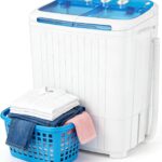 SUNCROWN Portable Washing Machine 16lbs, Compact Twin Tub Semi Automatic Washer, Energy-Saving Mini Laundry Combo with Extended Drain Hose & Pump for Apartments, Dorms, RV, (White & Blue)