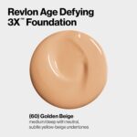 Suggest a better title and return a single title only without any other comments: Revlon Age Defying 3X Makeup Foundation, Firming, Lifting and Anti-Aging Medium, Buildable Coverage with Natural Finish SPF 20, 060 Golden Beige, 1 fl oz - Image 3