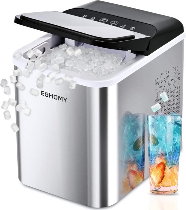 EUHOMY Nugget Ice Makers Countertop, Ready in 8 Mins, 35lbs/24H, Self-Cleaning, Portable Ice Maker Machine with Ice Scoop & Basket, Sonic Ice Maker with Chewable Pellet Ice for Home/Party/RV/Camping