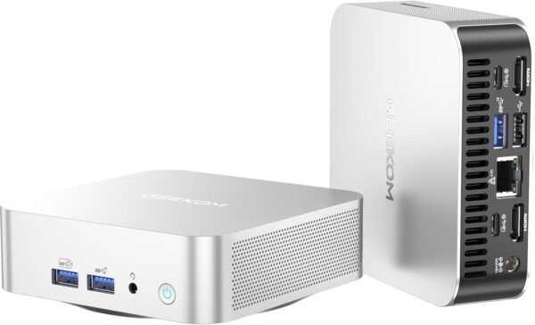 GEEKOM A6 Mini PC with AMD Ryzen 7 6800H, 16GB DDR5 RAM (Upgradable, Not LPDDR), 1TB PCIe 4.0 NVMe SSD, Compact Aluminium Design Windows 11 Pro Desktop Computer with USB4/8K/Wi-Fi 6E/BT 5.2/SD Slot