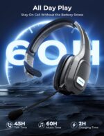 Bluetooth Headset, 60Hrs Working Time with Noise Canceling, Trucker Wireless Headset with Mic & Mute, Voice Control, Bluetooth Headphones Multipoint for Truck Driver, Office, CallCenter, Phone/PC - Image 2