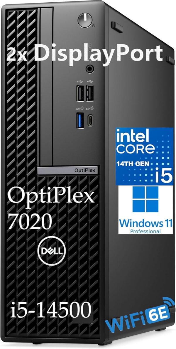 Dell OptiPlex 7020 Desktop Computer SFF, Intel 14-Core i5-14400, 16GB DDR4 RAM, 256GB PCIe SSD, 2 DisplayPort, WiFi 6E, BT, HDMI, Type-C, Windows 11 Pro, Pure Black