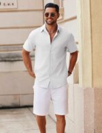 COOFANDY Men's Button Down Short Sleeve Shirt Casual Cotton Summer Beach Linen Wedding Shirts with Pocket - Image 3