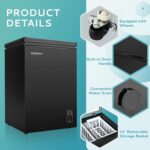 EUHOMY 3.5 Cu.Ft Chest Freezer with Wheels, Small Deep Freezer Adjustable 7 Thermostat, Quiet Mini Freezer Free-Standing Top Door, Energy Saving for Apartment/Garage/Basement/Dorm/Home, New Black - Image 4