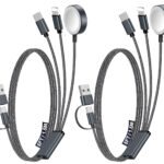 2Pack Multi Charging Cable Cord for Travel Essentials,Apple Watch Charger,iPhone Charger,[3-in-2] Type C/Lightning Cable Portable Designed for iWatch,iPhone 17-8,Galaxy S25-21,AirPods,iPad-1.5M Black