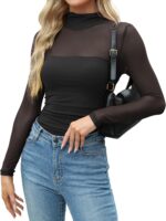 Zeagoo Womens Mesh Sheer Long Sleeve Top Mock Turtle Neck See Though Shirts Ruched Sexy Casual Going Out Blouses - Image 2