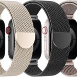 BELONGME 3 Pack Mesh Loop Compatible with Apple Watch Bands for Women Men 40mm 41mm 38mm 42mm 44mm 45mm 49mm 46mm Series 11 10 9 8 7 6 5 4 Ultra3 SE3 2, Stainless Steel Metal Magnetic Strap for iWatch