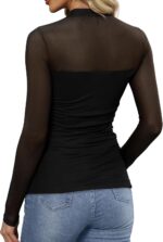 Womens Sexy Mesh Long Sleeve Shirts Fashion Clothing Turtle Necks Sheer Ruched Going Out Tops Fall Outfits Slim Fit Blouses - Image 5