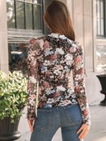 Dealmore Lace Sheer Floral Mesh Mockneck Going Out Tops for Women Fall Fashion Spring Outfits 2026 Clothes - Image 4