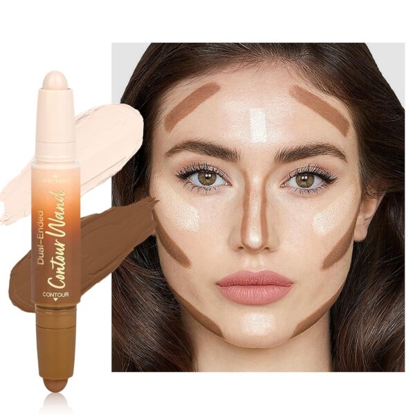 Contour Highlighter Stick，2-in-1 Dual-Ended Cream Bronzer & Highlighter Sticks Pen for Face Body Contouring Makeup- Buildable，Waterproof, Easy to Apply Suitable for Beginners，01Nuetral Nude + Beige