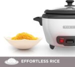 BLACK+DECKER Rice Cooker 6-Cup (Cooked) with Steaming Basket, Removable Non-Stick Bowl, White - Image 4