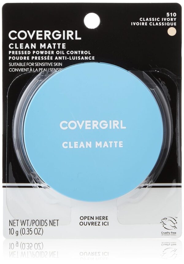 Suggest a better title and return a single title only without any other comments: COVERGIRL Clean Matte Pressed Powder, Oil Control Powder, 1 container, .35 Fl Oz, Face Powder, Oil Free Loose Powder, Matte Finish, Lightweight, Shine Free Formula, Leaves Skin Smooth and Clean