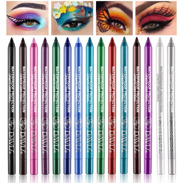 15PCS Colorful Eyeliner Pen Set, Eye Shadow Pencil, Pearl & Matte Metallic Glitter Eyeliner for Women, Eye & Lip Liner, Professional Eye Makeup Set