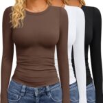 GAYHAY 3 Pack Long Sleeve Shirts for Women Basic Tops Crew Neck Fitted Tight Workout Tees Y2K Clothes Going Out Fashion 2025
