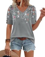 OFEEFAN Womens Tops Short Sleeve Shirts Buttons V Neck Spring Fashion Summer Outfits Plus Size Blouses Dressy Casual - Image 2