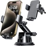 Qifutan Dash Mounted Holders Phone Holders for Your Car Phone Mount for Car Windshield Dashboard Air Vent Universal Desk Mounts Hands Free Automobile Cell Phone Holder Fit for iPhone Smartphone