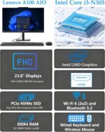 Lenovo 24 23.8" All-in-One Desktop Computer for Home Office, 32GB RAM, 1TB PCIe SSD, Intel Processor 8-Core i3-N305, Lifetime Office 365 for Web, FHD AIO PC, WiFi 6, BT 5.2, Win 11, Ebony Black - Image 2