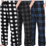 IHU 3 Pack Boys Pajama Pants Kids Micro Fleece Pj Bottoms Sleepwear Plaid Lounge Pant with Drawstring Pockets Boy Clothes