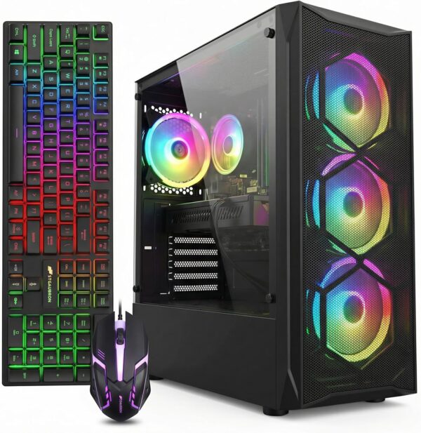 STGAubron Gaming PC Desktop, Intel Core i7 up to 3.9G, Radeon RX 580 8G, 16GB RAM, 512GB SSD, WiFi 6, BT 5.0, RGB Fan x 4, Windows 11 Home