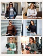 CE' CERDR 3/5 Pack Womens Long Sleeve Shirts Crew Neck Basic Tees Tight Fitted Casual Going Out Stretchy Slim Tops - Image 5