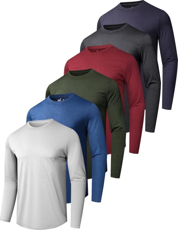 6 Pack Men's Quick Dry Long Sleeve Shirts UPF 50+ UV Sun Protection SPF Shirt Moisture Wicking T-Shirt for Casual Workout