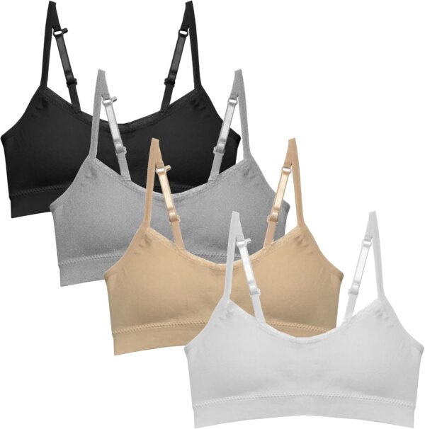 Suggest a better title and return a single title only without any other comments: Popular Girls Padded Training Bra Pack – Crop Cami Training Bras for Girls. Seamless Bra Design with Removable Padding