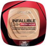 Suggest a better title and return a single title only without any other comments: L'Oreal Paris Makeup Infallible Fresh Wear Foundation in a Powder, Up to 24H Wear, Waterproof, Golden Beige, 0.31 oz.
