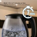 OVENTE Electric Kettle, 1.5L Borosilicate Glass Countertop Water Heater and Boiler for Coffee or Tea, BPA-Free, Auto Shut-Off, Boil-Dry Protection, Removable and Washable Spout Filter, Black KG83B - Image 3