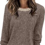 WIHOLL Long Sleeve Shirts for Women Lightweight Sweaters Fall Outfits 2026 Color Block Winter Clothing Dressy Casual Soft