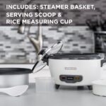 BLACK+DECKER Rice Cooker 6-Cup (Cooked) with Steaming Basket, Removable Non-Stick Bowl, White - Image 3