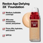 Suggest a better title and return a single title only without any other comments: Revlon Age Defying 3X Makeup Foundation, Firming, Lifting and Anti-Aging Medium, Buildable Coverage with Natural Finish SPF 20, 060 Golden Beige, 1 fl oz - Image 2