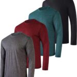 Real Essentials 4 Pack: Mens Long Sleeve Dry Fit T Shirts Hiking Fishing Workout Gym Work Sun UPF 50 Wicking Running Tee