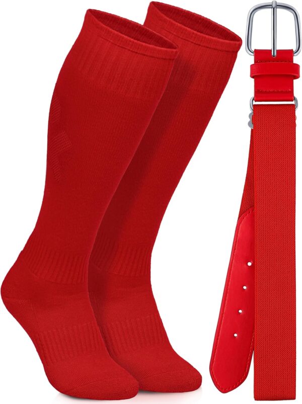 Baseball Socks and Belt Combo Set Cotton Boys Adjustable Baseball Softball Socks and Belt for Boys Girls