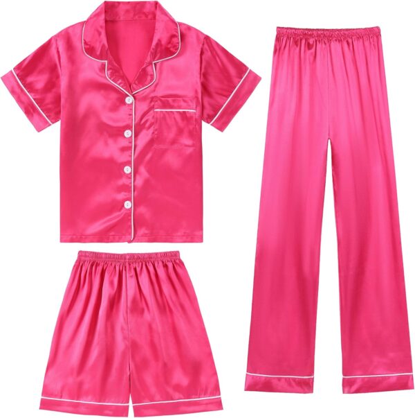 DIPUG 3 Piece Girls Silk Pajamas Set Soft Satin PJs Sleepwear for Comfortable Nights