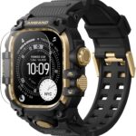 amBand Rugged Case with Band for Apple Watch Ultra 3/2/1 49mm, M3 Military Grade Shockproof Cover, Includes Screen Protector Kit, Tactical Band for Men - Compatible with iWatch Ultra, Black Gold